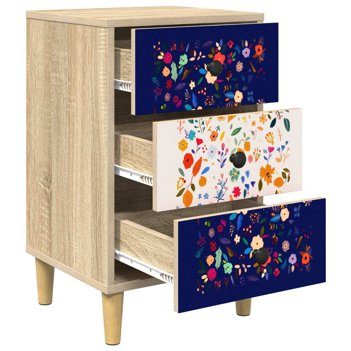 Wooden Bedside Cabinet 36cm Wide With 3 Drawers - Mainz