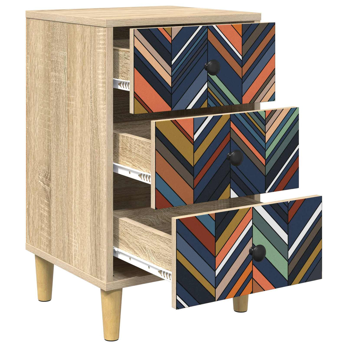 Wooden Bedside Cabinet 36cm Wide With 3 Drawers - Ommen