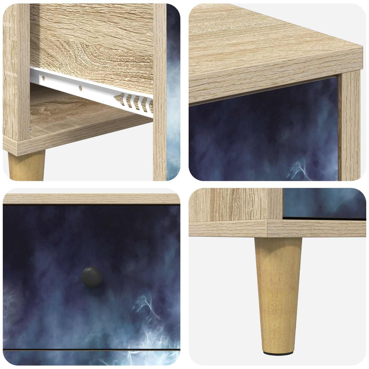 Wooden Bedside Cabinet 36cm Wide With 3 Drawers - Raalte