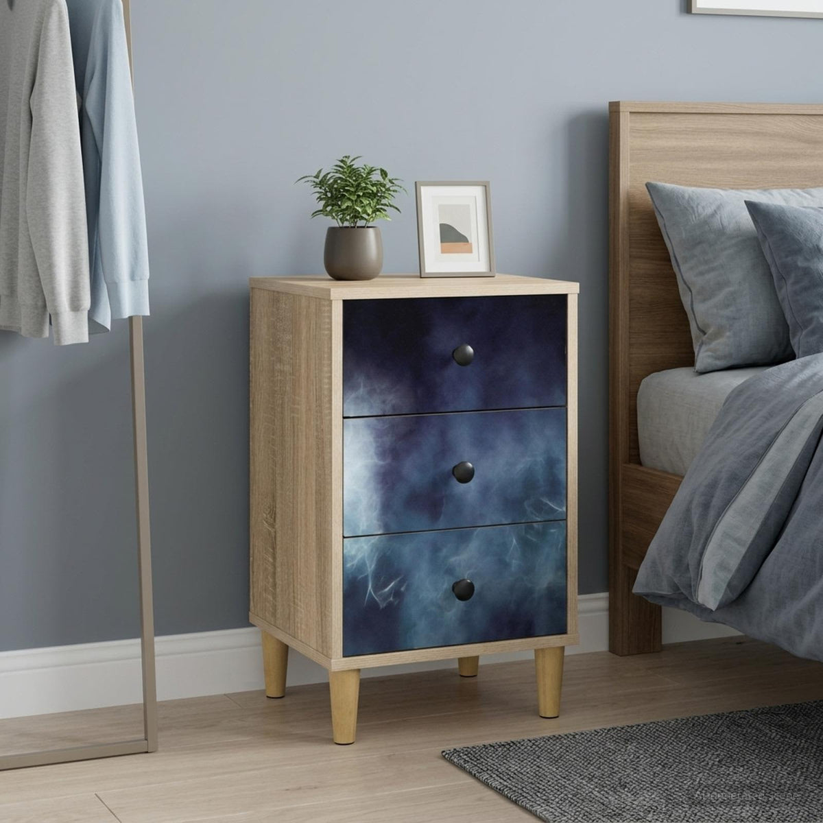 Wooden Bedside Cabinet 36cm Wide With 3 Drawers - Raalte