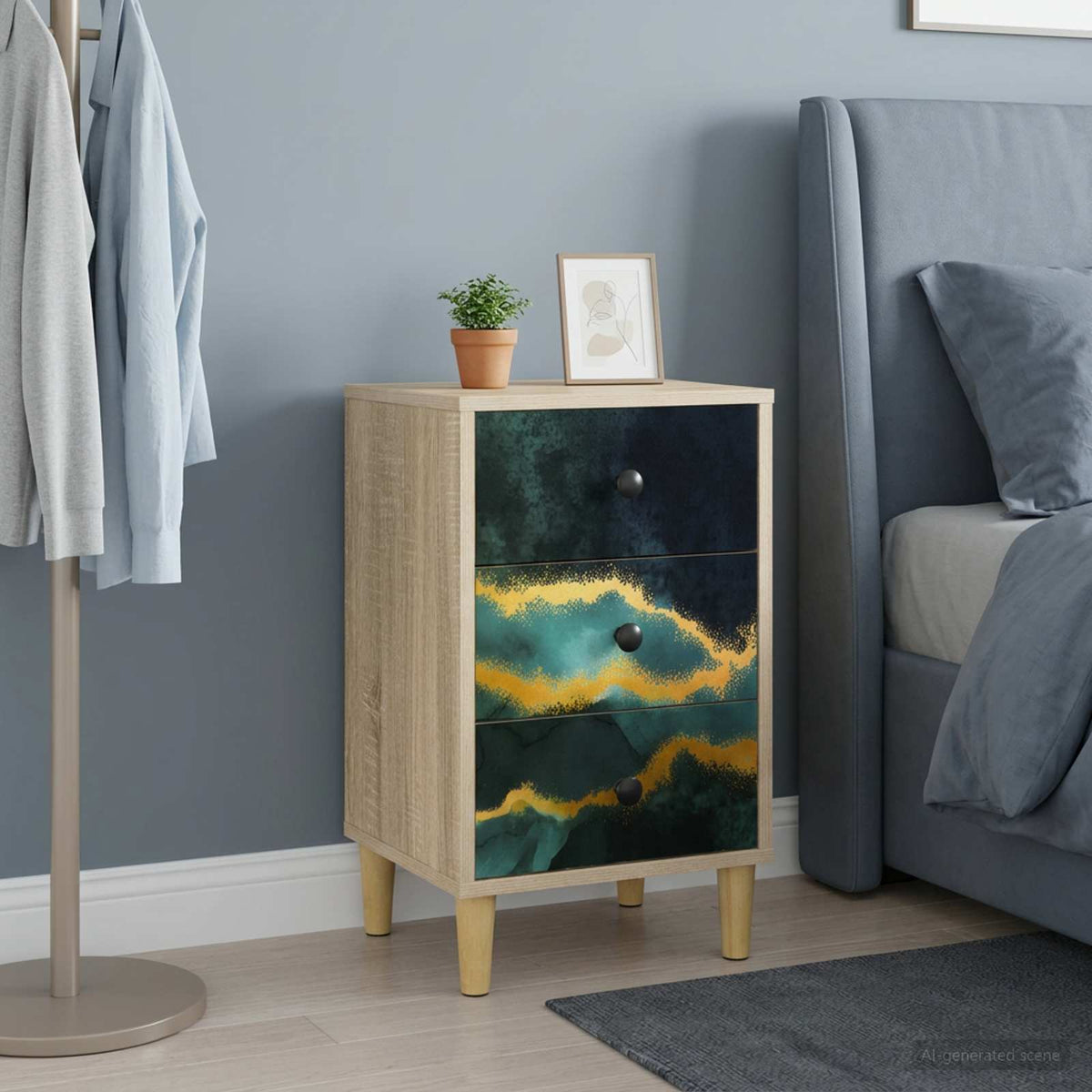 Wooden Bedside Cabinet 36cm Wide With 3 Drawers - Wijhe