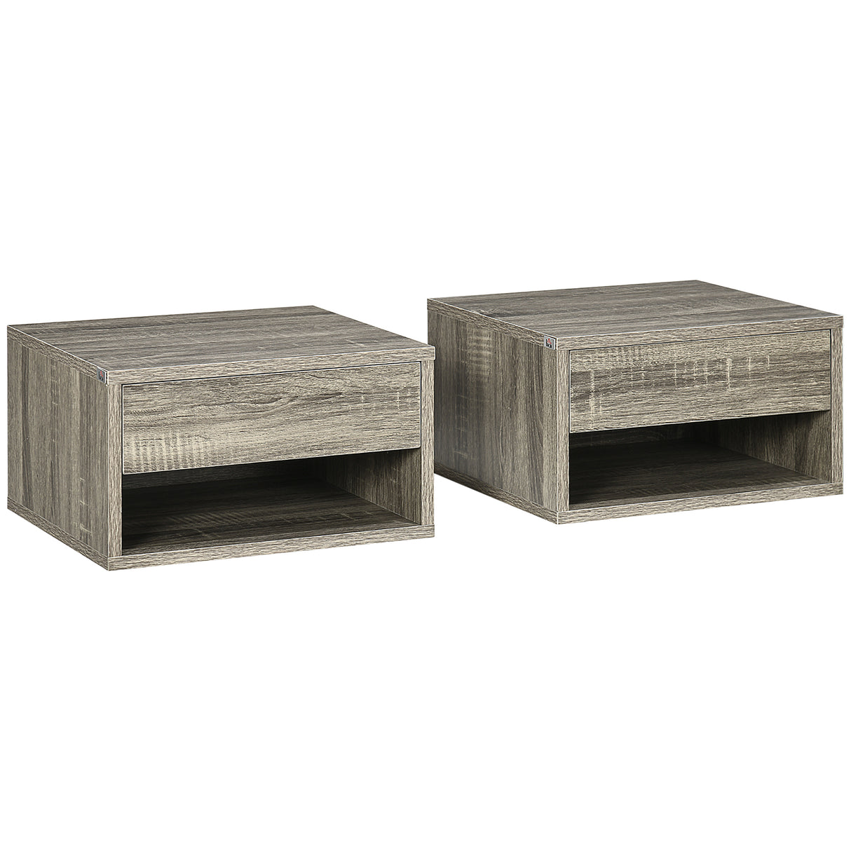 Wooden Bedside Cabinet 37cm Wide Wall Hung With 1 Drawer in Set Of 2 - Velmora