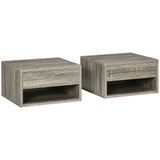 Wooden Bedside Cabinet 37cm Wide Wall Hung With 1 Drawer in Set Of 2 - Velmora
