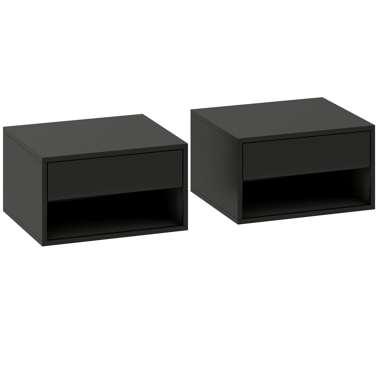 Wooden Bedside Cabinet 37cm Wide Wall Hung With 1 Drawer in Set Of 2 - Velmora