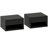 Wooden Bedside Cabinet 37cm Wide Wall Hung With 1 Drawer in Set Of 2 - Velmora