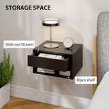 Wooden Bedside Cabinet 37cm Wide Wall Hung With 1 Drawer in Set Of 2 - Velmora