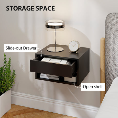 Wooden Bedside Cabinet 37cm Wide Wall Hung With 1 Drawer in Set Of 2 - Velmora