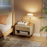 Wooden Bedside Cabinet 37cm Wide Wall Hung With 1 Drawer in Set Of 2 - Velmora
