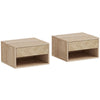 Wooden Bedside Cabinet 37cm Wide Wall Hung With 1 Drawer in Set Of 2 - Velmora