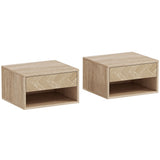 Wooden Bedside Cabinet 37cm Wide Wall Hung With 1 Drawer in Set Of 2 - Velmora