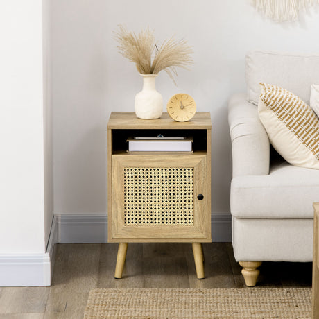 Wooden Bedside Cabinet 39cm Wide With 1 Rattan Door in Set Of 2 - Velmora
