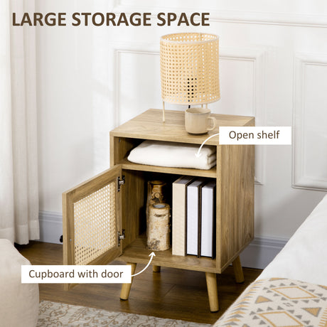 Wooden Bedside Cabinet 39cm Wide With 1 Rattan Door in Set Of 2 - Velmora