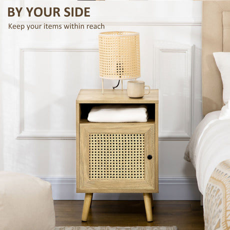 Wooden Bedside Cabinet 39cm Wide With 1 Rattan Door in Set Of 2 - Velmora