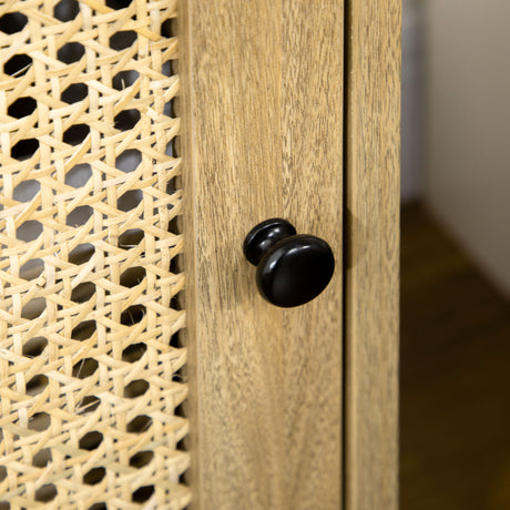 Wooden Bedside Cabinet 39cm Wide With 1 Rattan Door - Velmora