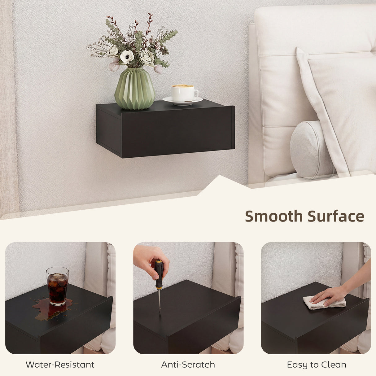 Wooden Bedside Cabinet 40cm Wide Wall Hung in Set Of 2 - Velmora