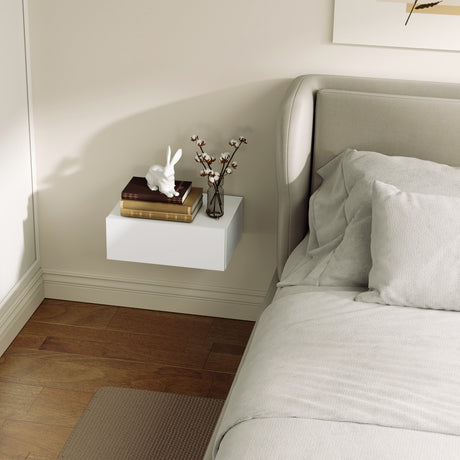 Wooden Bedside Cabinet 40cm Wide Wall Hung - Velmora