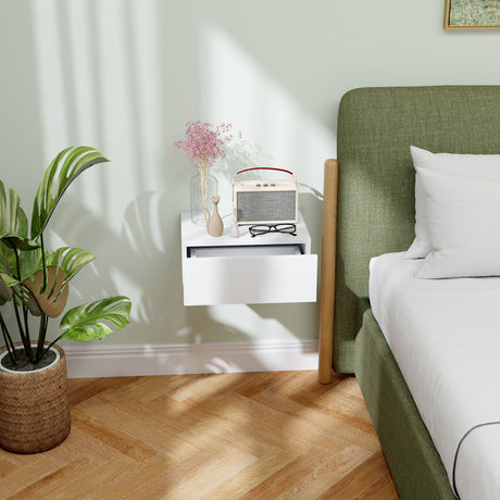 Wooden Bedside Cabinet 40cm Wide Wall Hung - Velmora