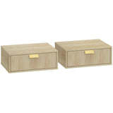 Wooden Bedside Cabinet 40cm Wide Wall Hung With 1 Drawer And Alloy Handle in Set Of 2 - Velmora
