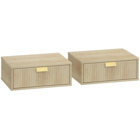 Wooden Bedside Cabinet 40cm Wide Wall Hung With 1 Drawer And Alloy Handle in Set Of 2 - Velmora