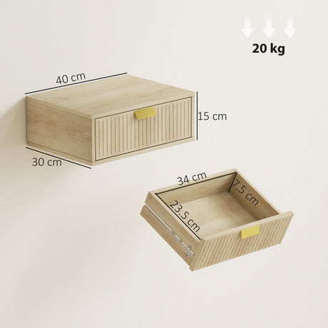 Wooden Bedside Cabinet 40cm Wide Wall Hung With 1 Drawer And Alloy Handle in Set Of 2 - Velmora