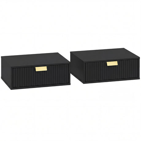 Wooden Bedside Cabinet 40cm Wide Wall Hung With 1 Drawer And Alloy Handle in Set Of 2 - Velmora
