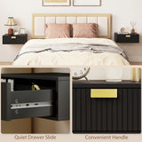 Wooden Bedside Cabinet 40cm Wide Wall Hung With 1 Drawer And Alloy Handle in Set Of 2 - Velmora