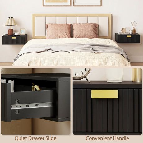 Wooden Bedside Cabinet 40cm Wide Wall Hung With 1 Drawer And Alloy Handle in Set Of 2 - Velmora