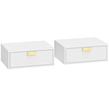 Wooden Bedside Cabinet 40cm Wide Wall Hung With 1 Drawer And Alloy Handle in Set Of 2 - Velmora