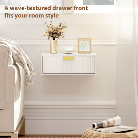 Wooden Bedside Cabinet 40cm Wide Wall Hung With 1 Drawer And Alloy Handle in Set Of 2 - Velmora