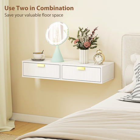 Wooden Bedside Cabinet 40cm Wide Wall Hung With 1 Drawer And Alloy Handle in Set Of 2 - Velmora