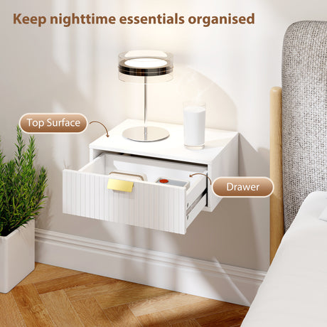 Wooden Bedside Cabinet 40cm Wide Wall Hung With 1 Drawer And Alloy Handle in Set Of 2 - Velmora
