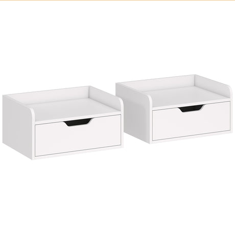 Wooden Bedside Cabinet 40cm Wide Wall Hung With 1 Drawer in Set Of 2 - Velmora