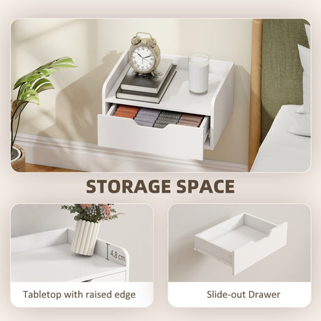 Wooden Bedside Cabinet 40cm Wide Wall Hung With 1 Drawer in Set Of 2 - Velmora