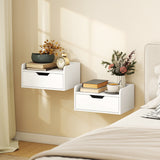 Wooden Bedside Cabinet 40cm Wide Wall Hung With 1 Drawer in Set Of 2 - Velmora