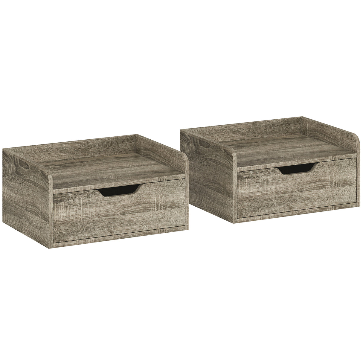 Wooden Bedside Cabinet 40cm Wide Wall Hung With 1 Drawer in Set Of 2 - Velmora