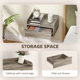Wooden Bedside Cabinet 40cm Wide Wall Hung With 1 Drawer in Set Of 2 - Velmora