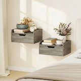 Wooden Bedside Cabinet 40cm Wide Wall Hung With 1 Drawer in Set Of 2 - Velmora