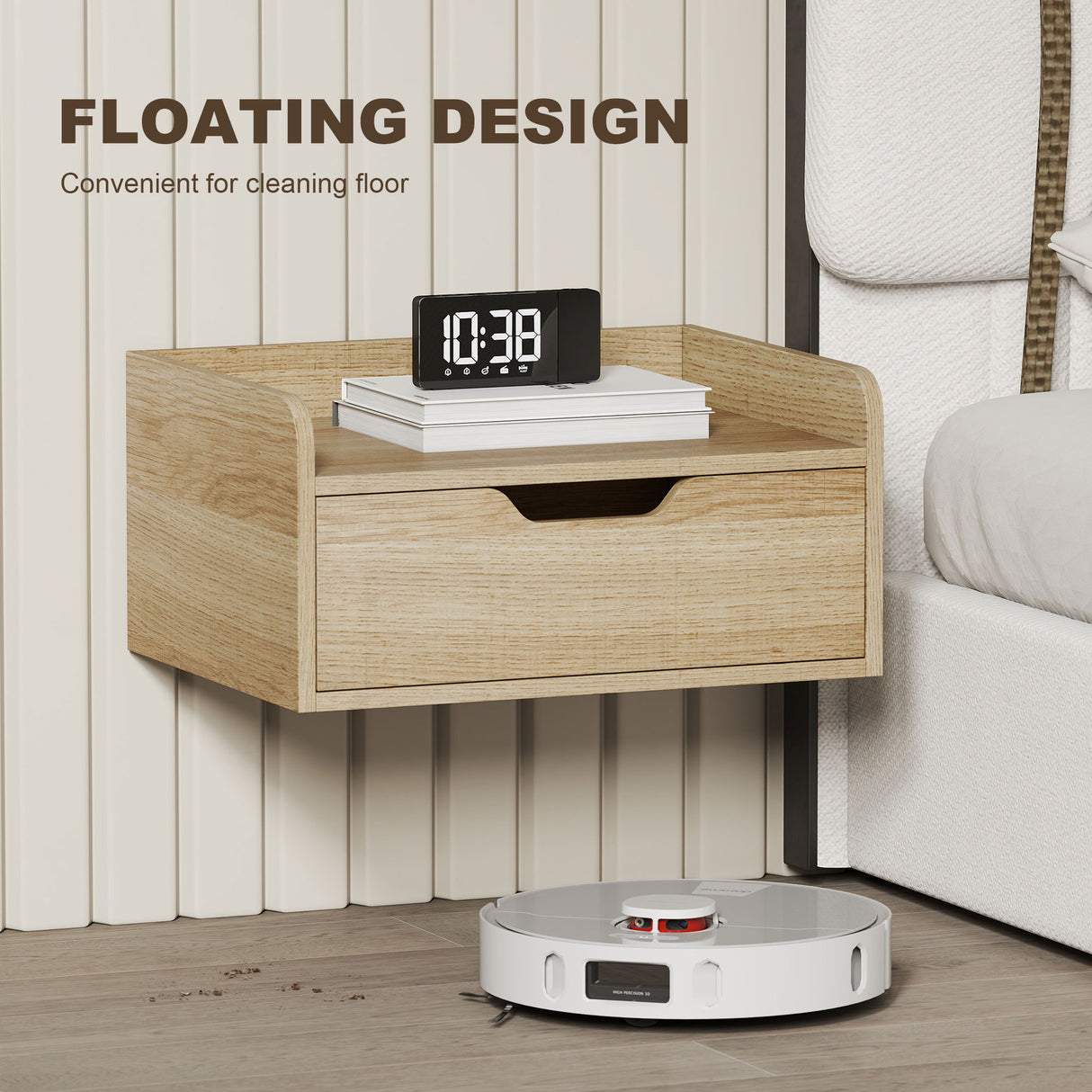 Wooden Bedside Cabinet 40cm Wide Wall Hung With 1 Drawer in Set Of 2 - Velmora
