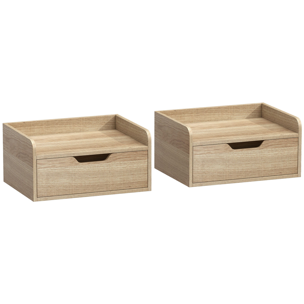 Wooden Bedside Cabinet 40cm Wide Wall Hung With 1 Drawer in Set Of 2 - Velmora