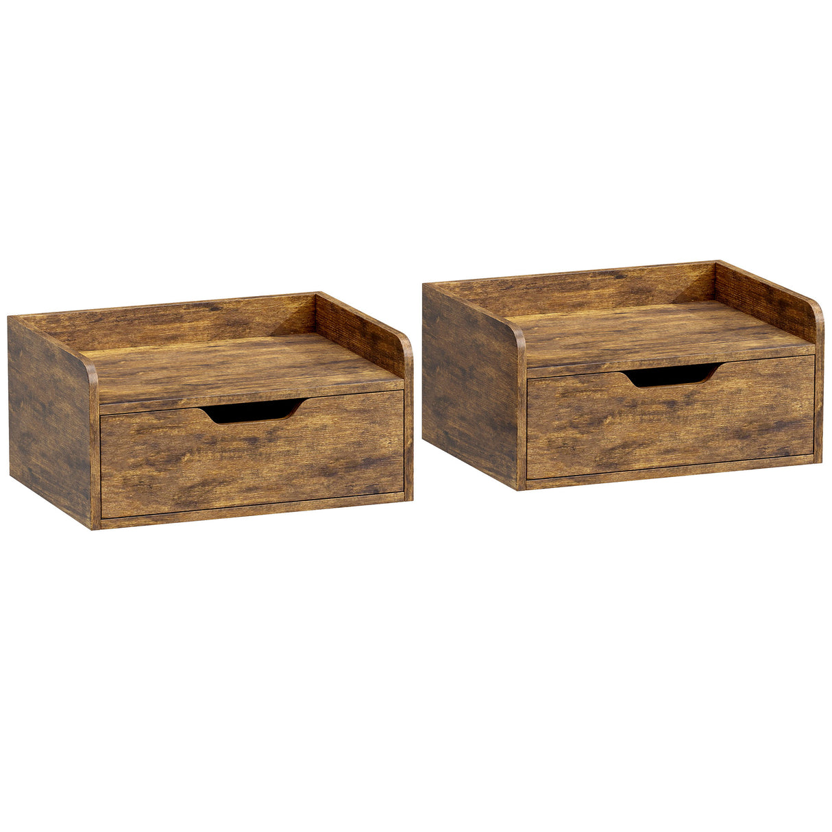 Wooden Bedside Cabinet 40cm Wide Wall Hung With 1 Drawer in Set Of 2 - Velmora
