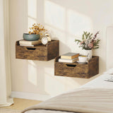Wooden Bedside Cabinet 40cm Wide Wall Hung With 1 Drawer in Set Of 2 - Velmora