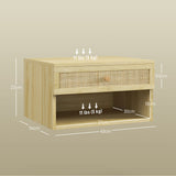 Wooden Bedside Cabinet 40cm Wide Wall Hung With 1 Rattan Drawer in Set Of 2 - Velmora