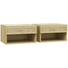 Wooden Bedside Cabinet 40cm Wide Wall Hung With 1 Rattan Drawer in Set Of 2 - Velmora