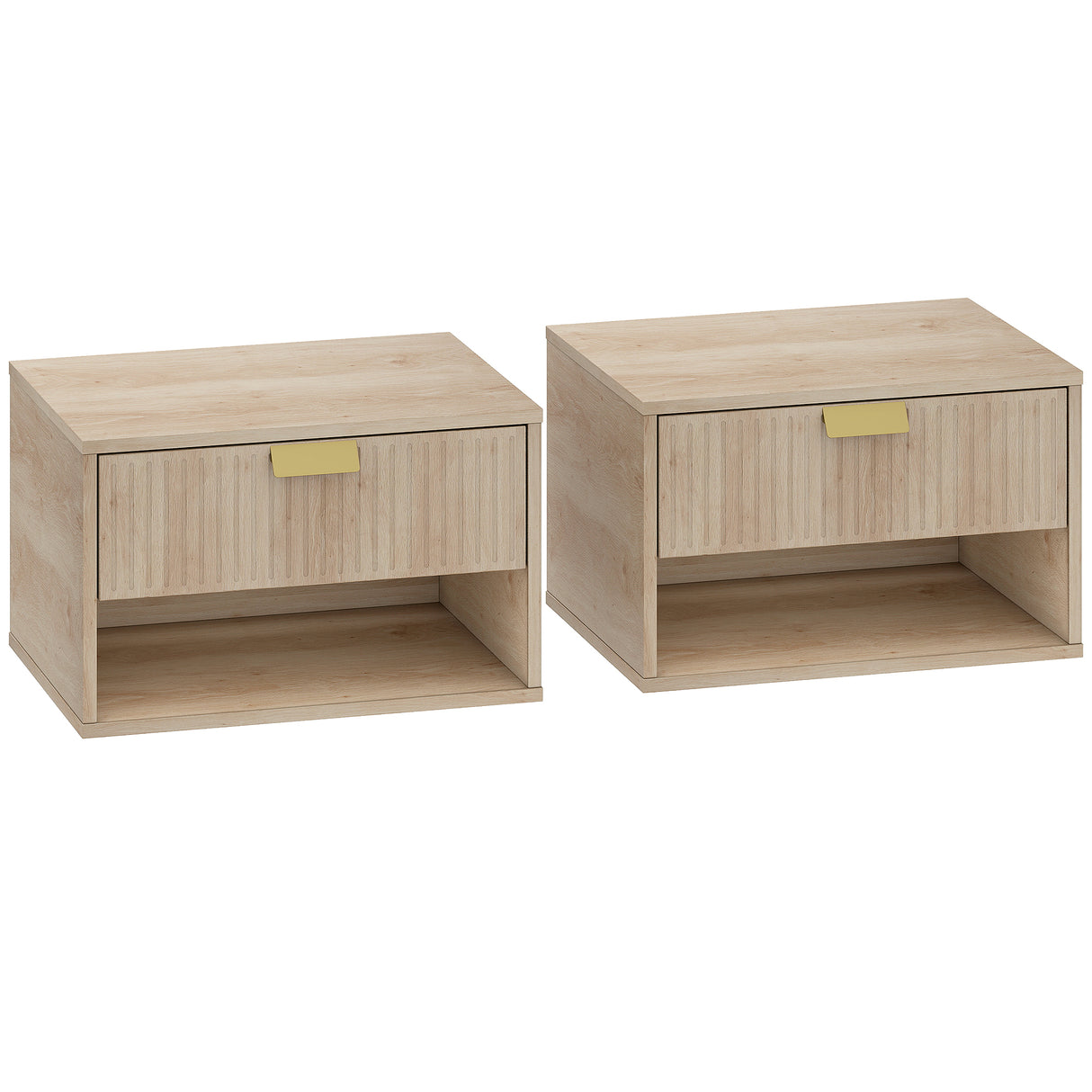 Wooden Bedside Cabinet 40cm Wide Wall Mounted in Set Of 2 - Velmora