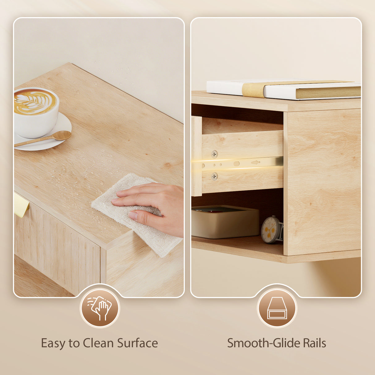 Wooden Bedside Cabinet 40cm Wide Wall Mounted in Set Of 2 - Velmora