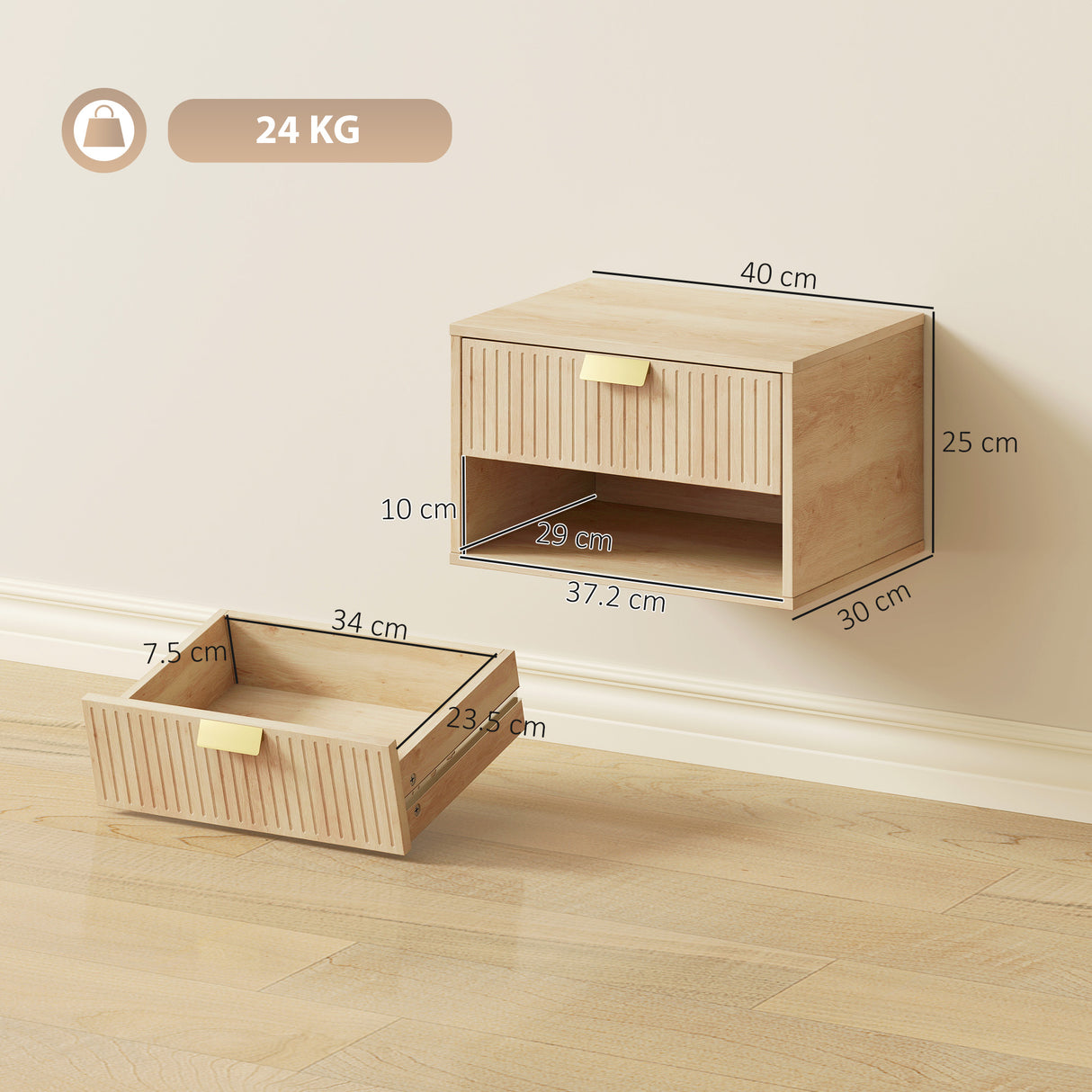 Wooden Bedside Cabinet 40cm Wide Wall Mounted in Set Of 2 - Velmora