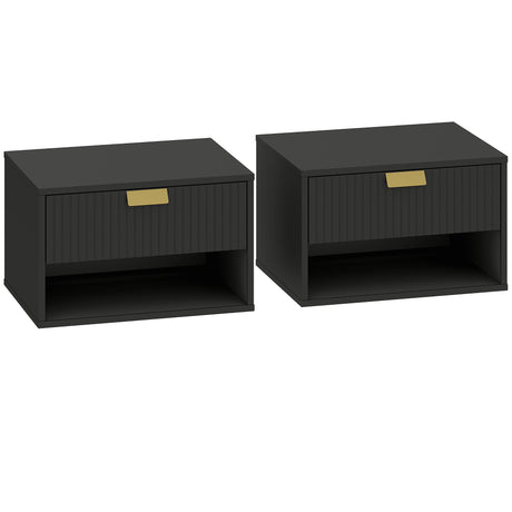 Wooden Bedside Cabinet 40cm Wide Wall Mounted in Set Of 2 - Velmora