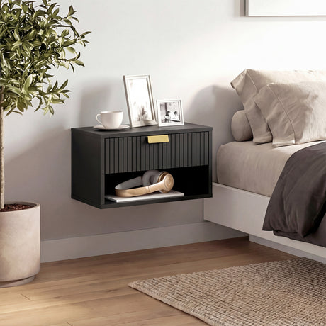 Wooden Bedside Cabinet 40cm Wide Wall Mounted in Set Of 2 - Velmora
