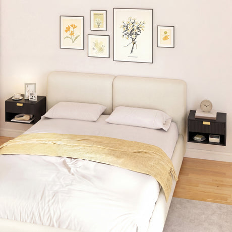Wooden Bedside Cabinet 40cm Wide Wall Mounted in Set Of 2 - Velmora