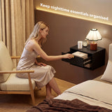 Wooden Bedside Cabinet 40cm Wide Wall Mounted in Set Of 2 - Velmora
